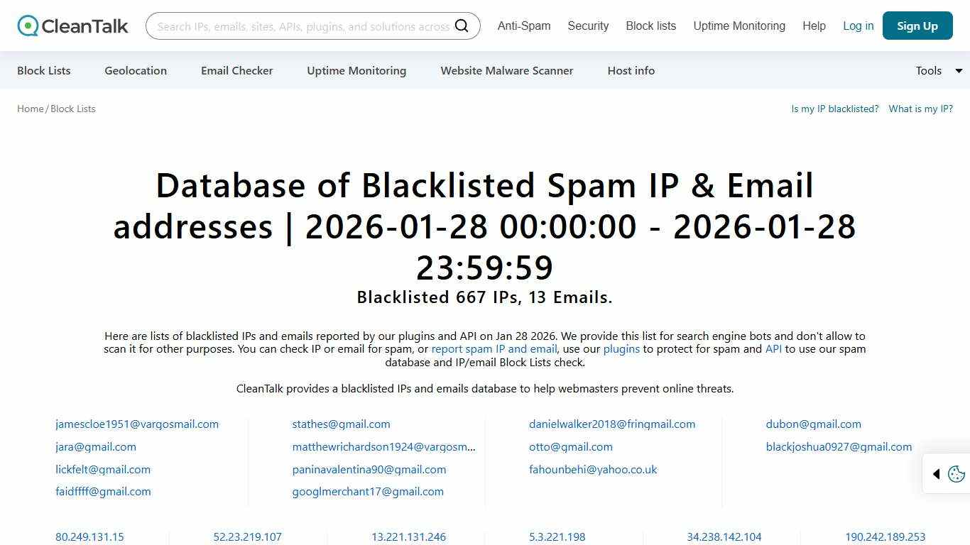 Jan 28 2026 Blacklisted IP - Blacklisted Email CleanTalk
