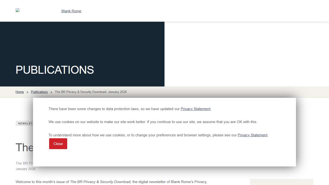 The BR Privacy & Security Download: January 2026 Blank Rome LLP